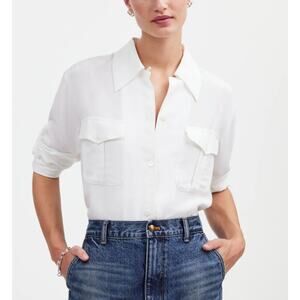 Madewell Alexa Chung Pleat-Pocket Button-Up Shirt Womens Sz M White Long Sleeve